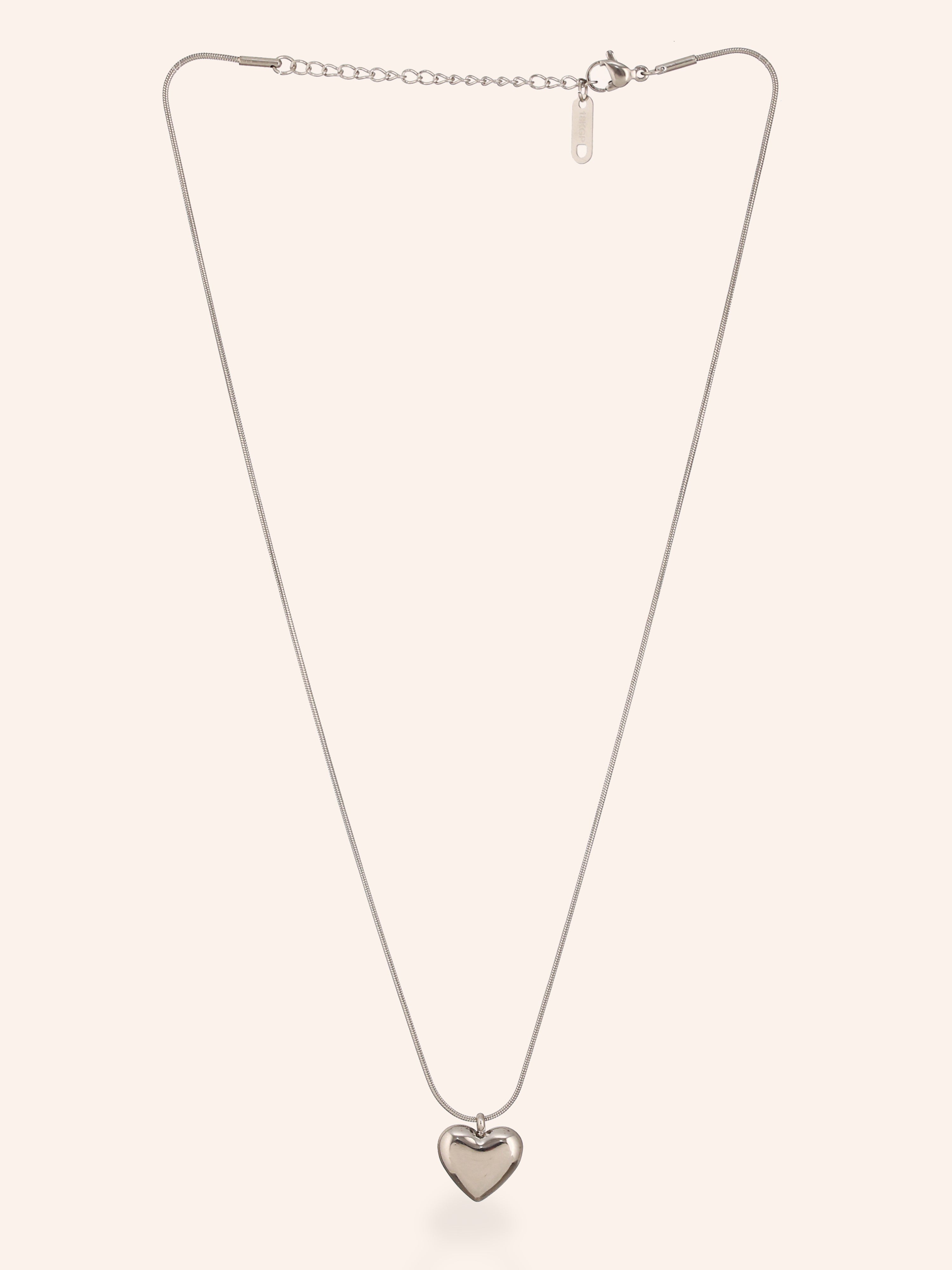 The silver plated Heart Pendant Necklace is shown in the image