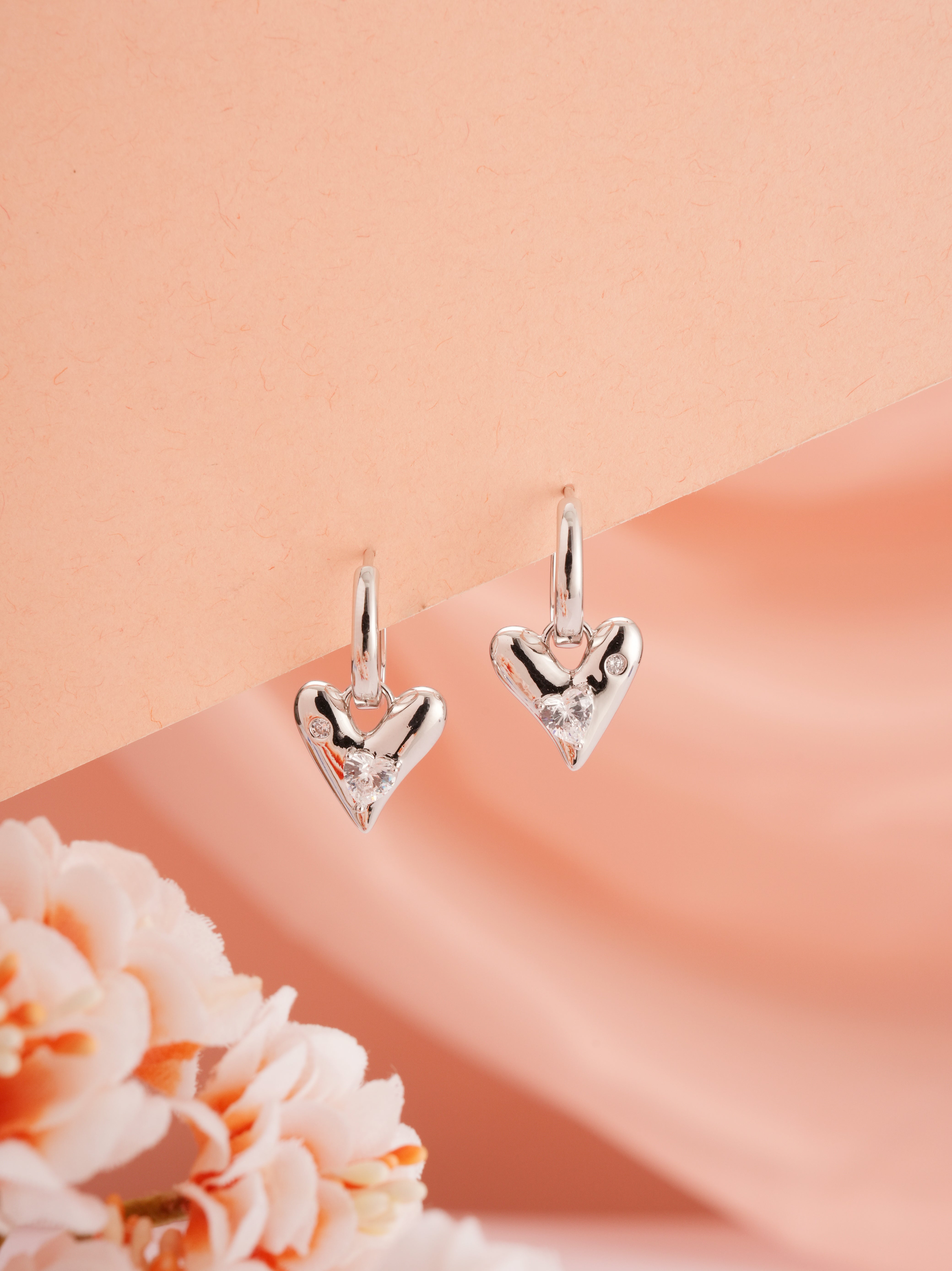 Silver Halo Heart Hoops