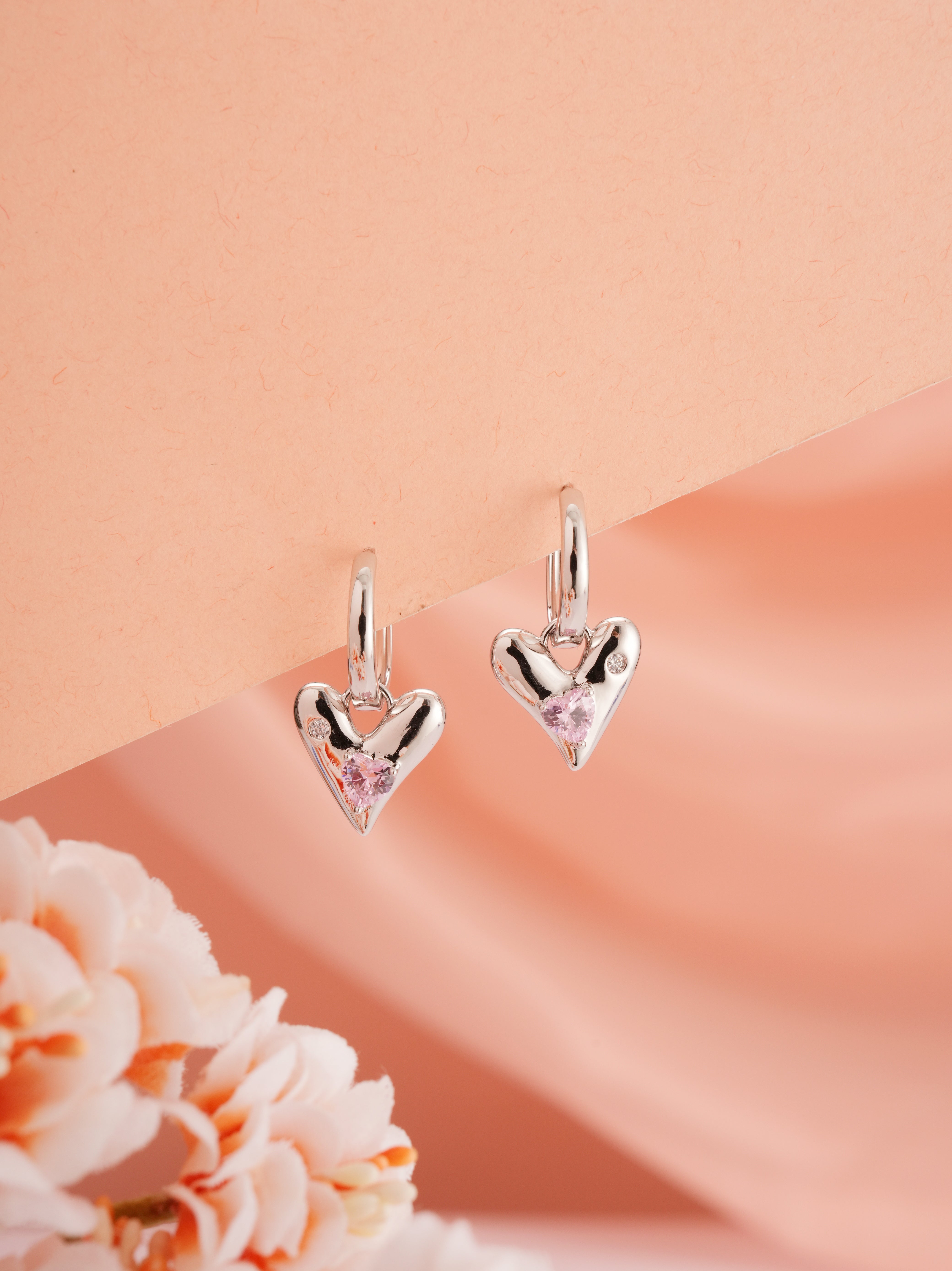 Silver Halo Heart Hoops