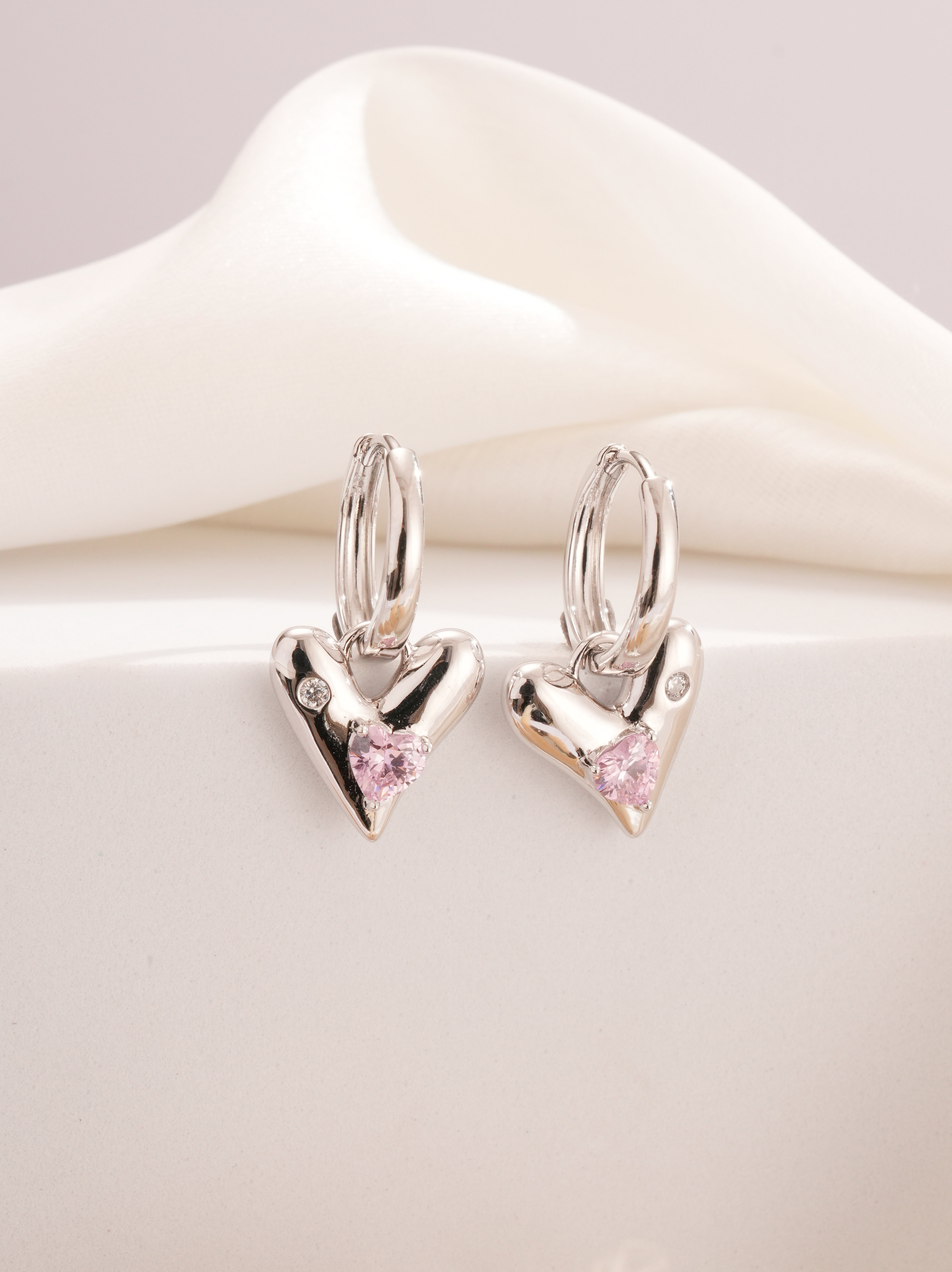 Silver Halo Heart Hoops