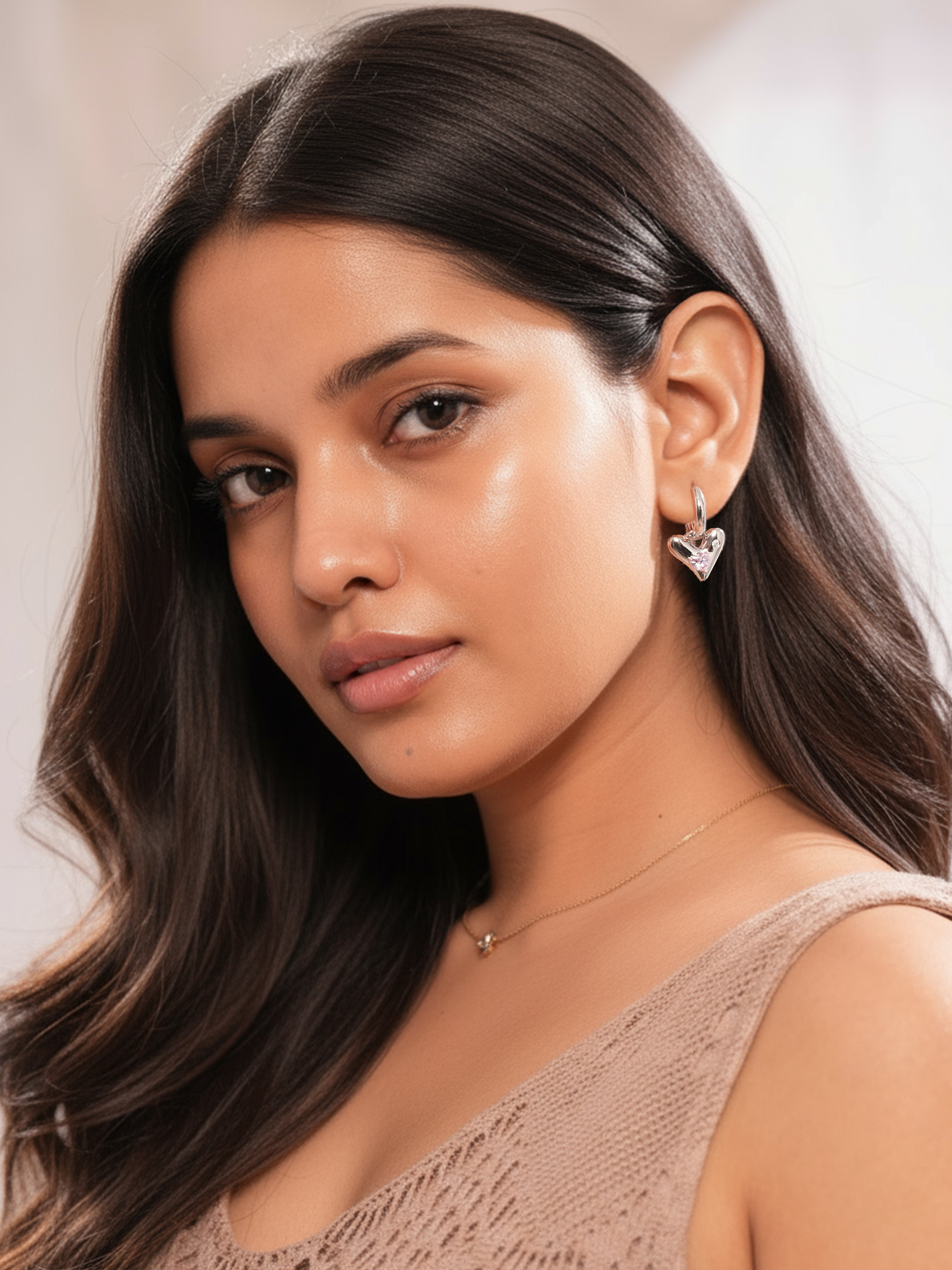 Silver Halo Heart Hoops