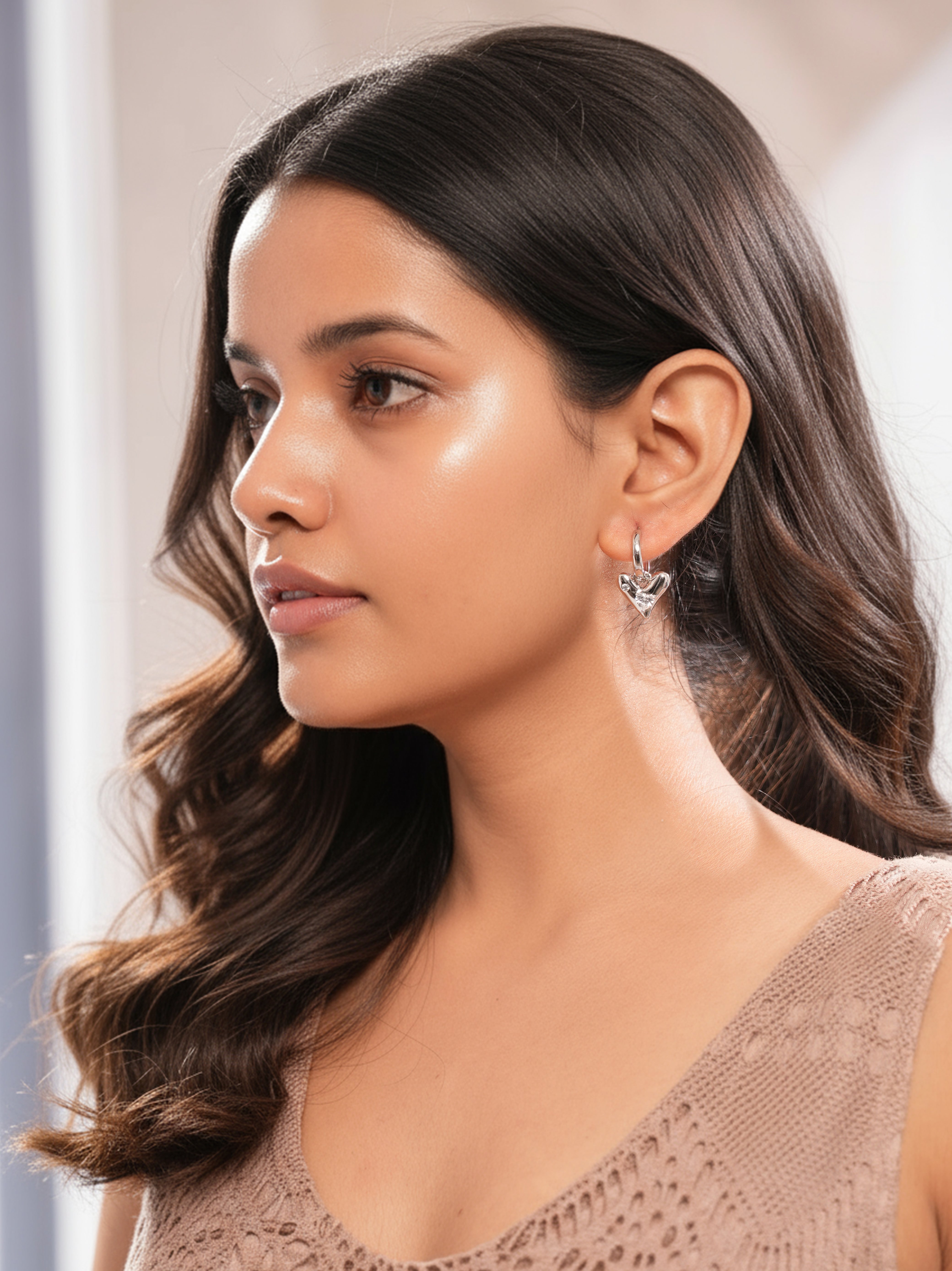 Silver Halo Heart Hoops