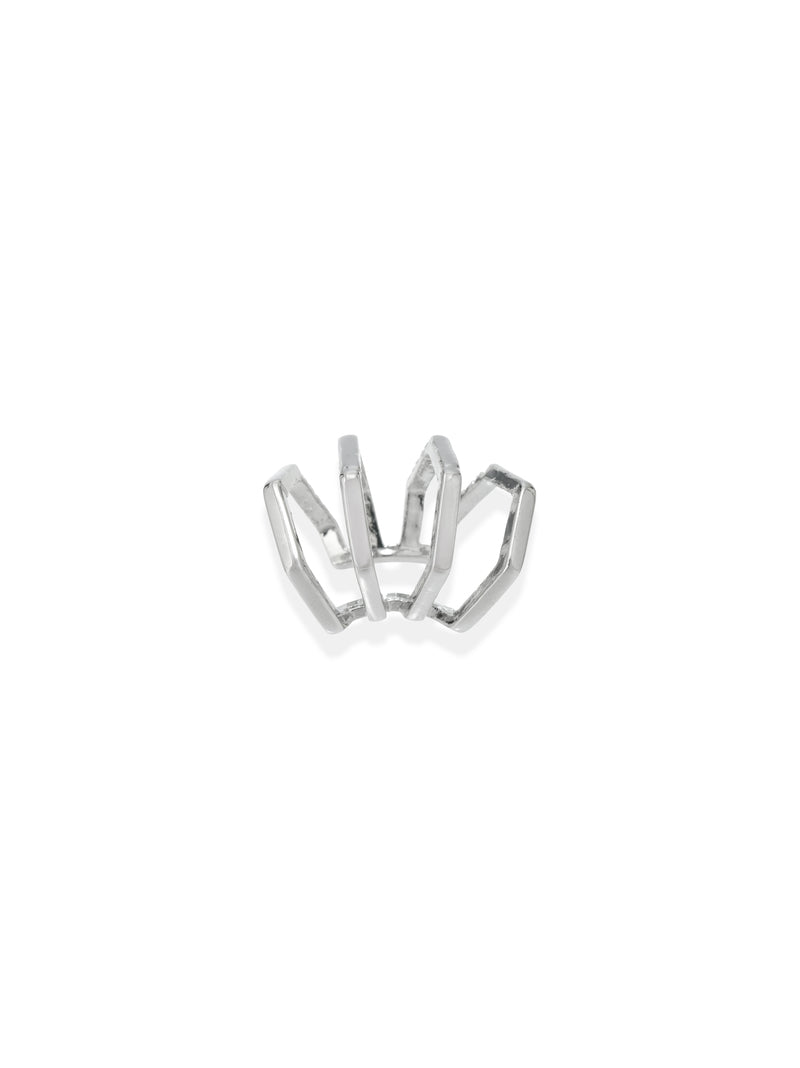 Zelci’s Starlit Spikes Ear Cuff is displayed from the side view against a white backdrop