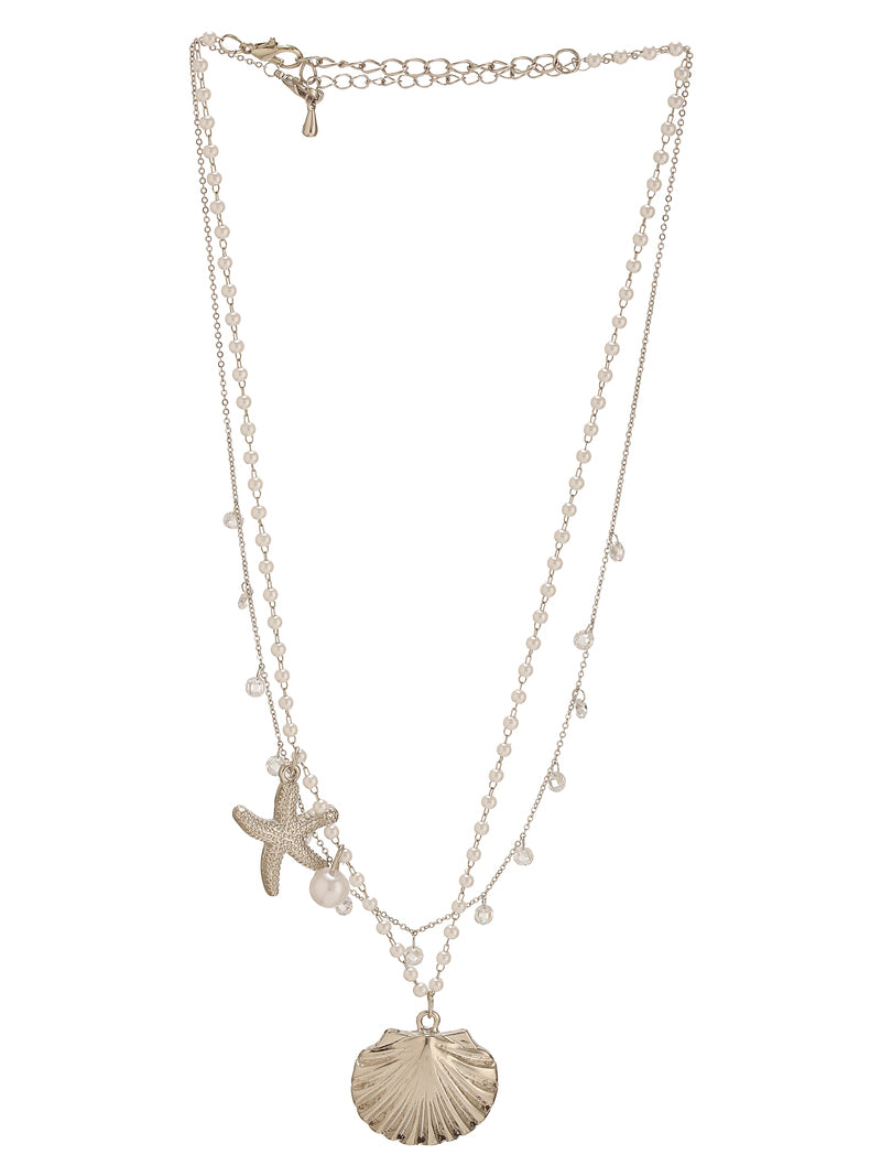 The image shows the dual-layer silver Coastal Layered Necklace on a white background