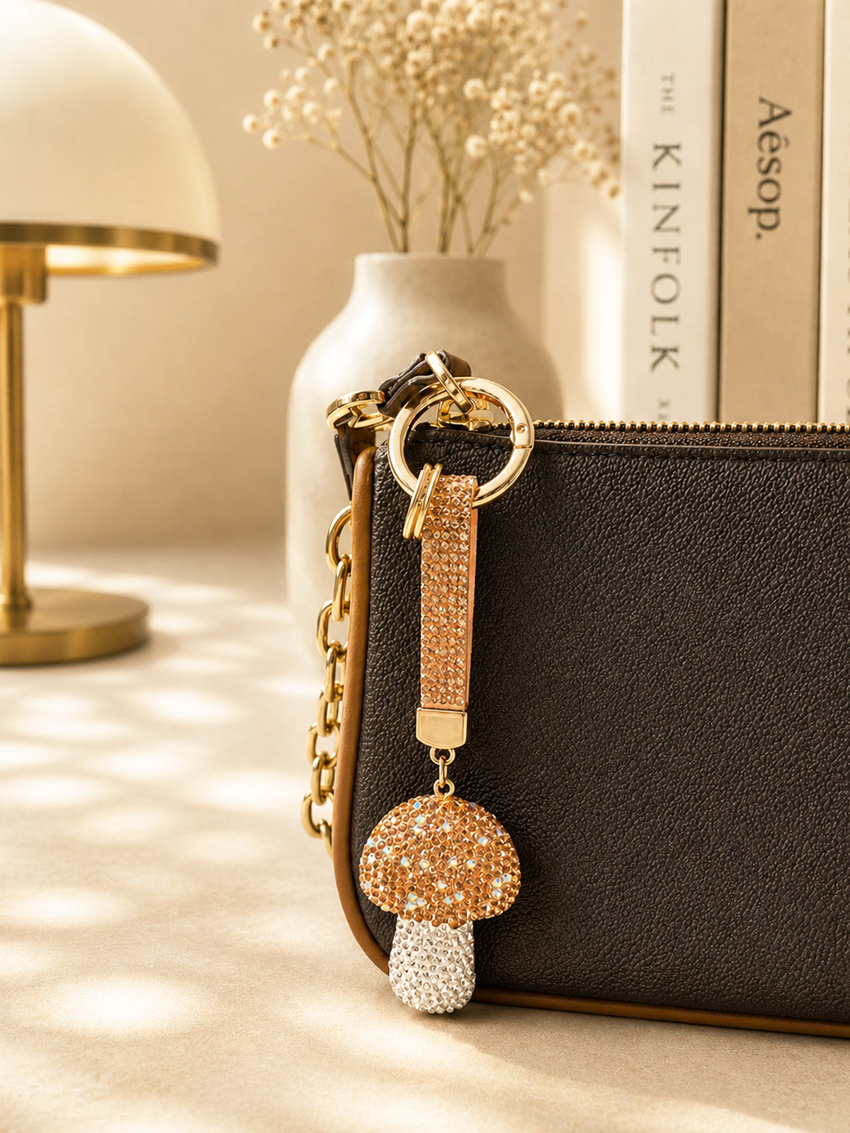 Enjoy Luxe & Sparkling Fun of Zelci„¢s Golden Shroom Keychain
