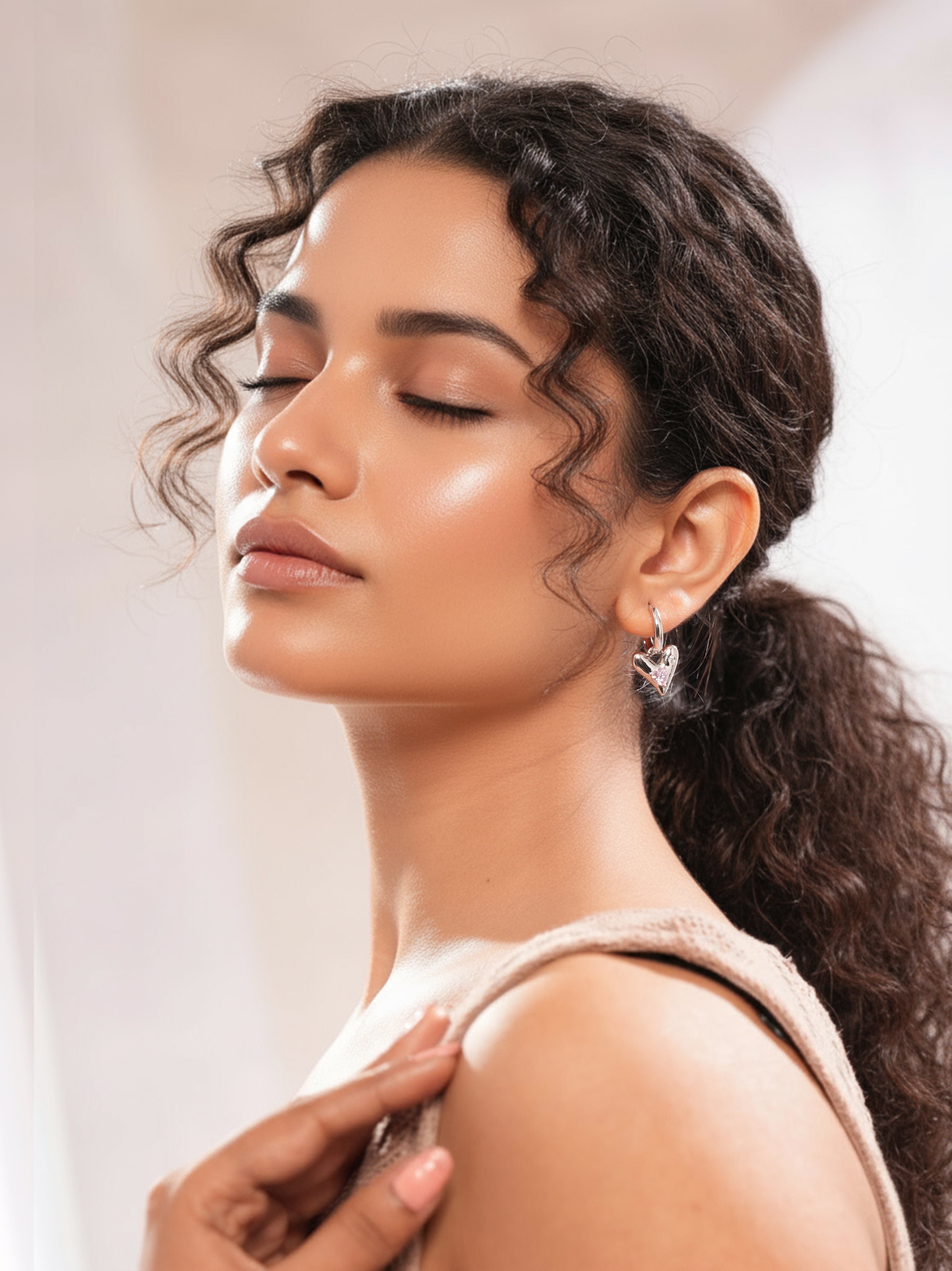 Silver Halo Heart Hoops