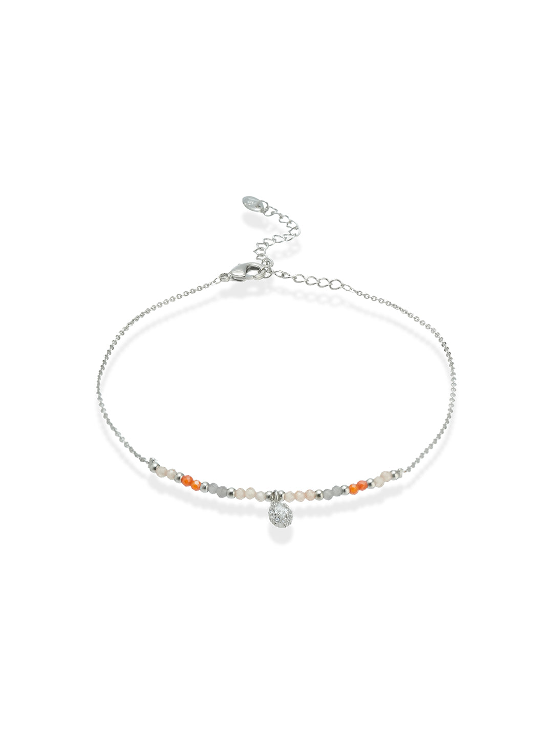 Zoya – Silver anklet with orange + red bead accents
