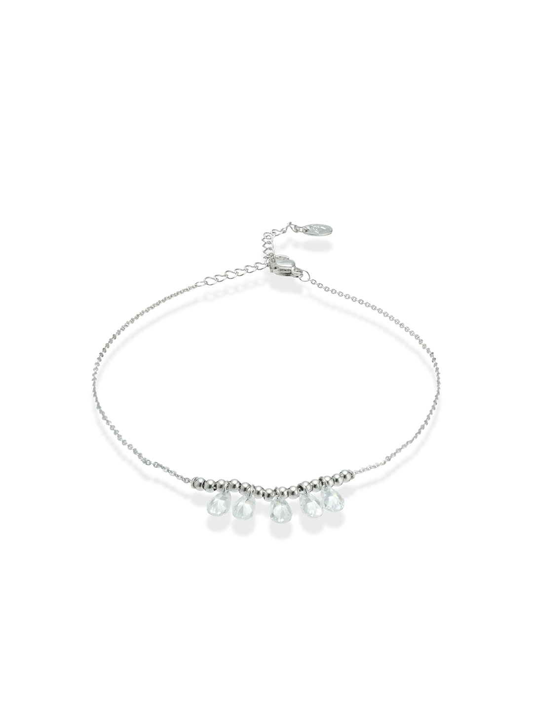 Isla – Silver anklet with crystal drop row