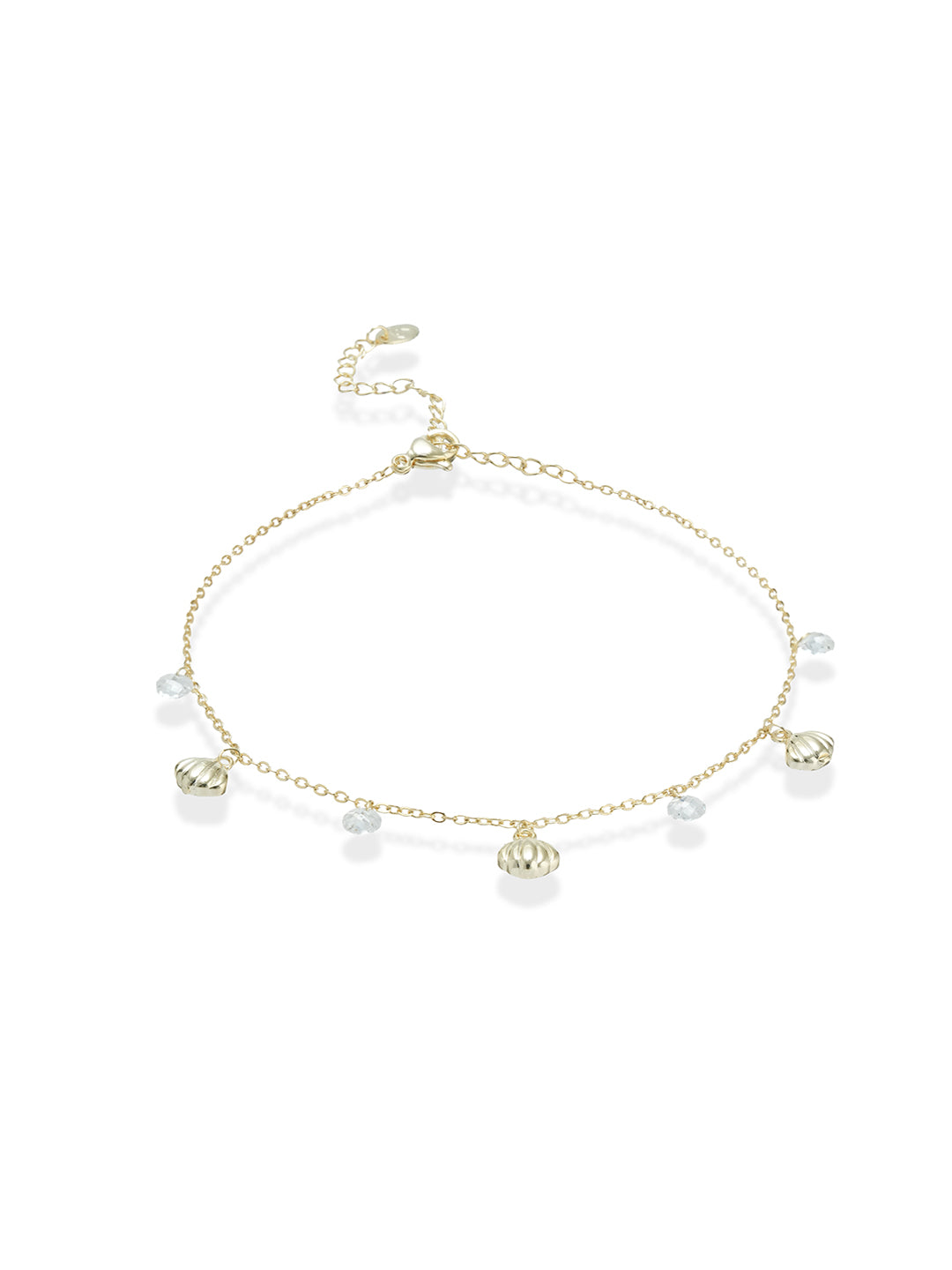 Elara – Gold anklet with bell flower charms and crystals