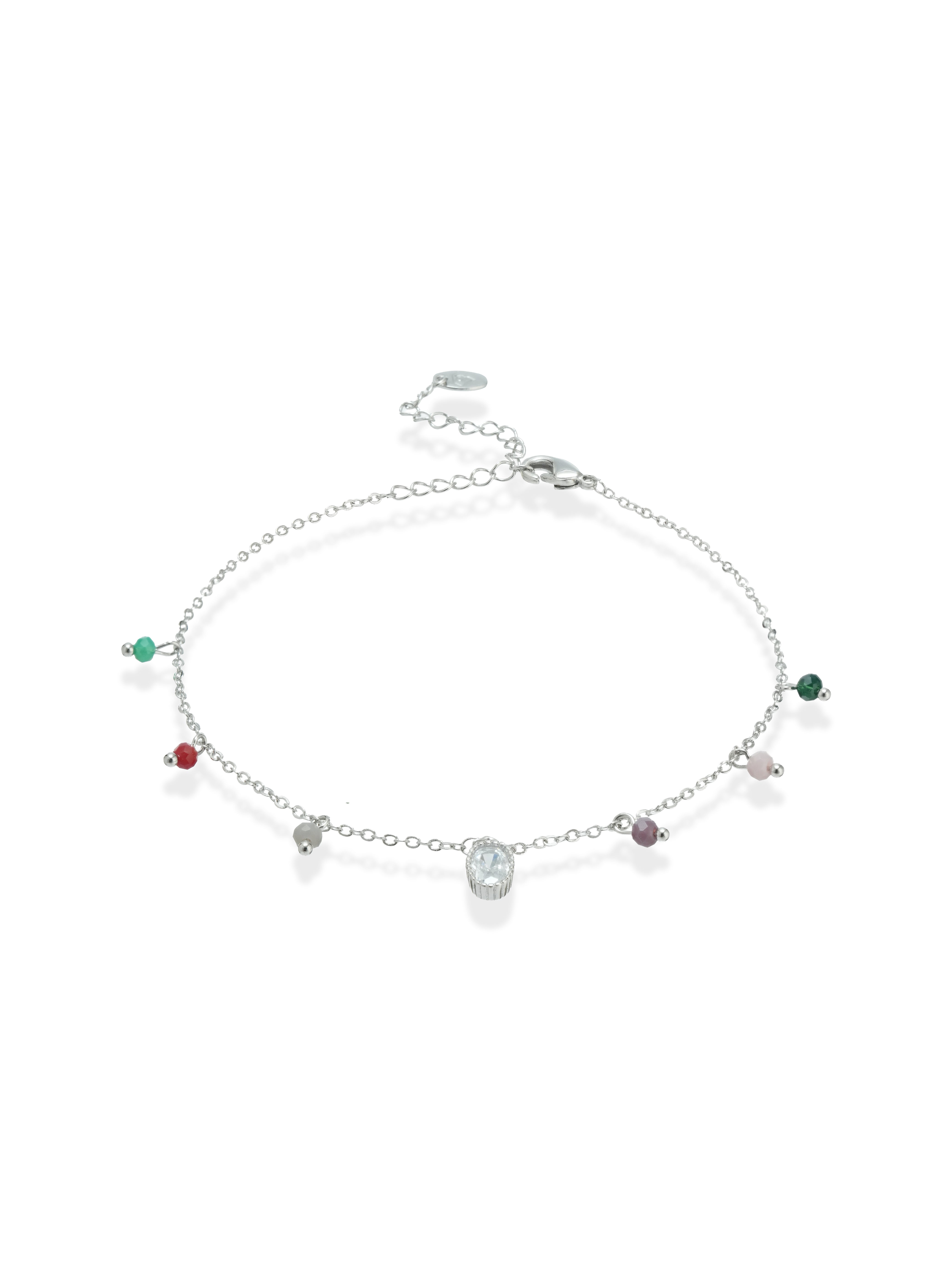 Indie – Colourful silver anklet with mismatched charms