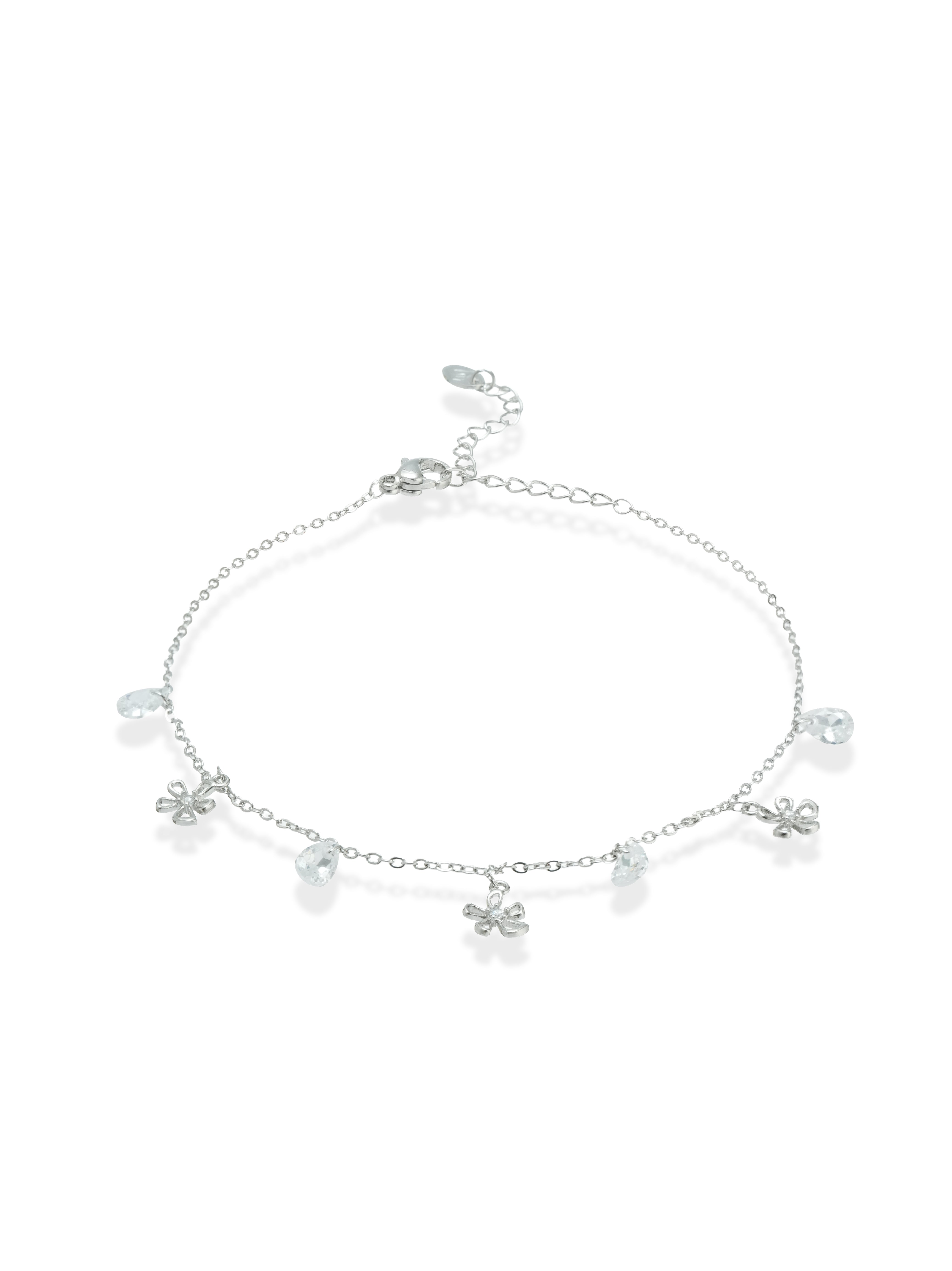 Daisy – Silver anklet with petal and drop charms