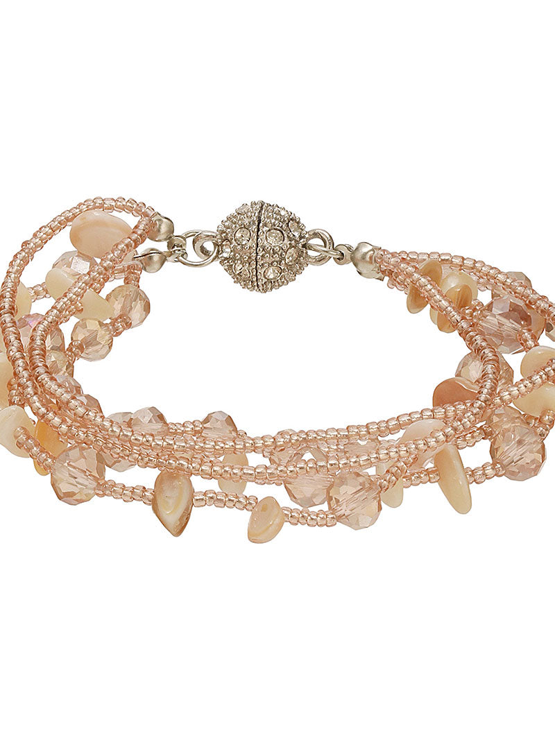 The Dusk Bead Bracelet of Zelci rests in a sleek horizontal position on white